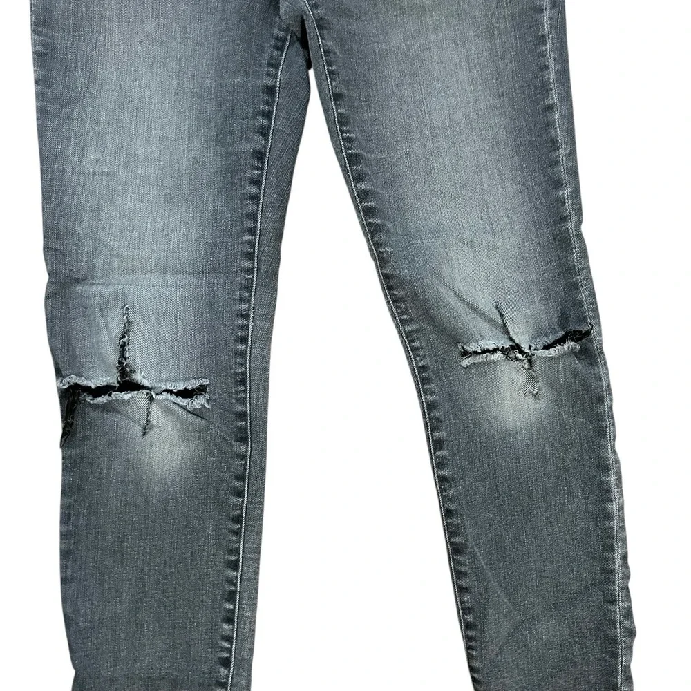 Madewell‎ Mid-Rise Skinny Black Acid Wash Jeans Distrss Size 28T Tall